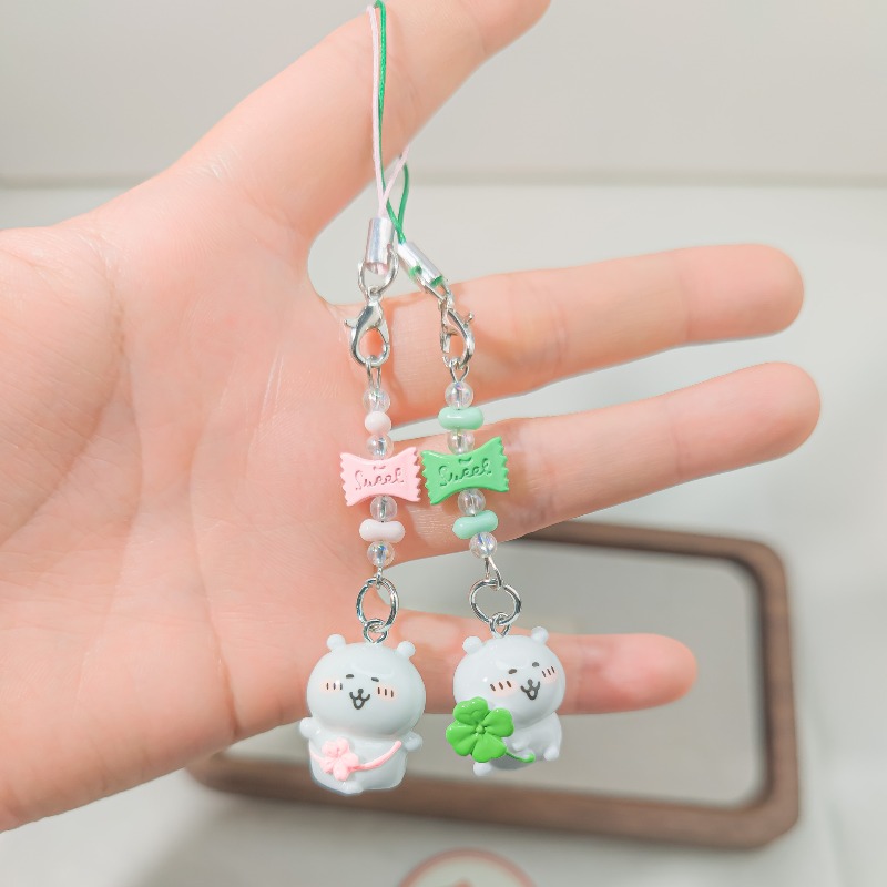 Supply Florist - Niedliches Perlen-Handyband Rosa-Grüne Blumen-Variationen Kawaii Ästhetisches